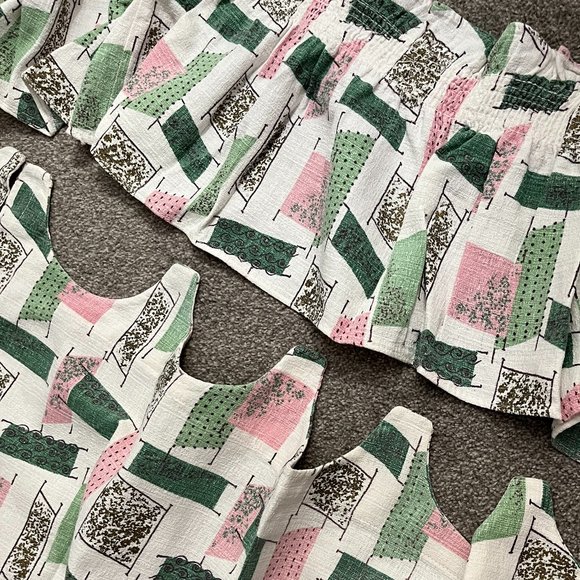 Mid-Century Bark Cloth Cafe Curtain Set - Picture 6 of 12